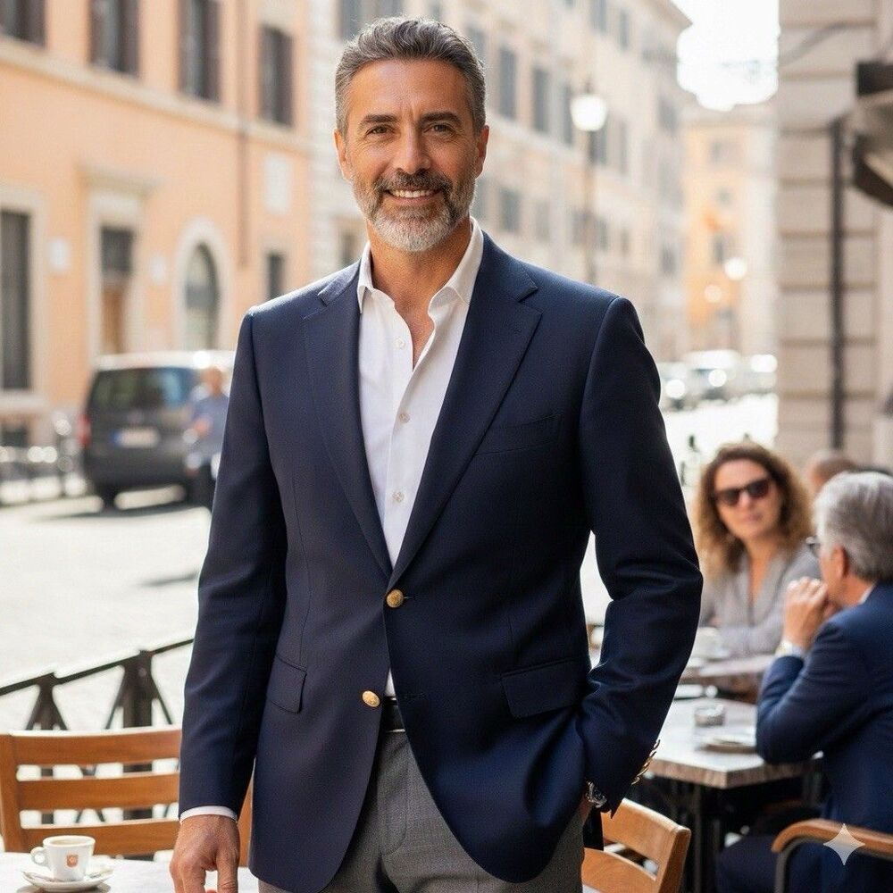 Dario di Napoli Mens 50R Wool Blazer Italy Navy Blue Gold Button Sport Coat NWoT